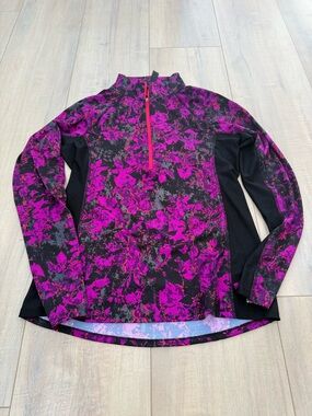 RBX Black & Fuchsia Abstract Print Half-Zip Pullover